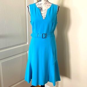 White House Black Market size 6 light blue belted dress